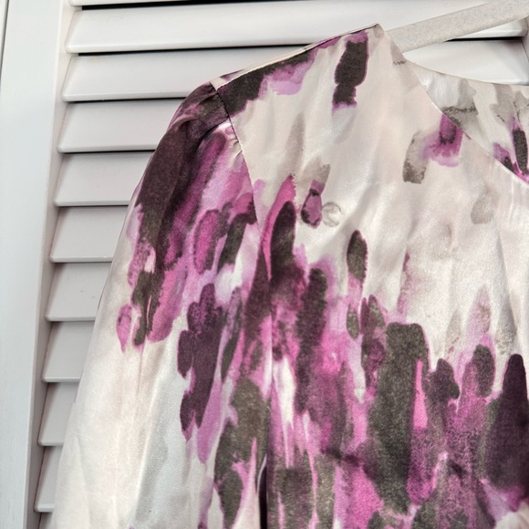 Rebecca Moses Silk Dress Lightweight 3/4 Sleeves Purple Splash Size Medium - Picture 5 of 6